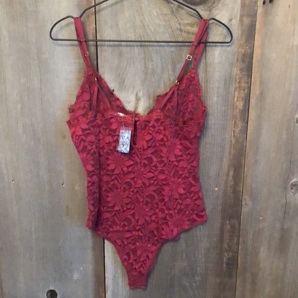 Free People Intimately Bedroom Date Lace Bodysuit Red Medium - Picture 6 of 16
